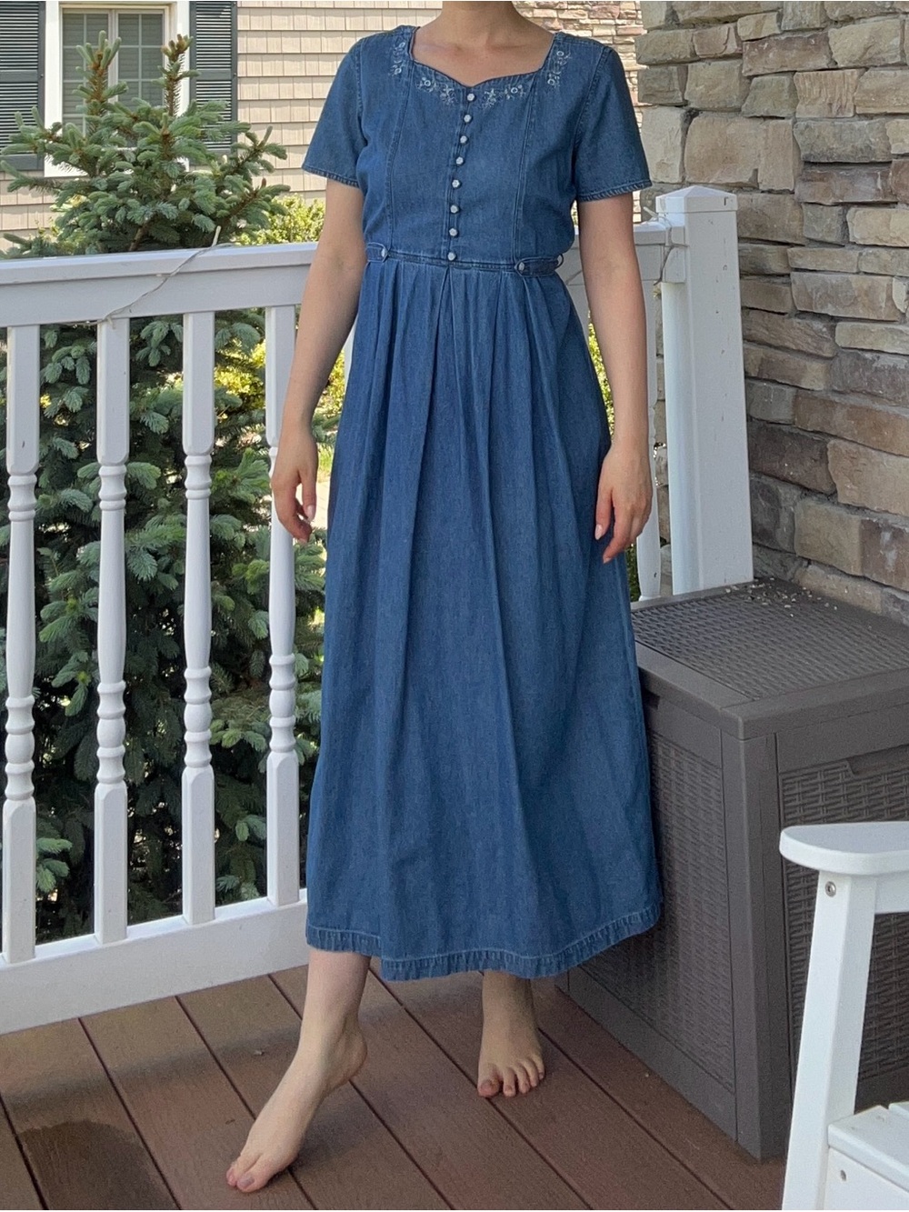 Vintage Erika Denim Blue Midi/Maxi Dress Cottage Core